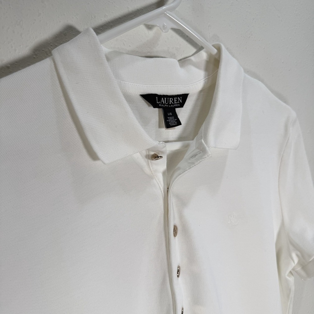Ralph Lauren Polo Shirt Womens Sz Large White Short Sleeve Classic Golf Preppy
